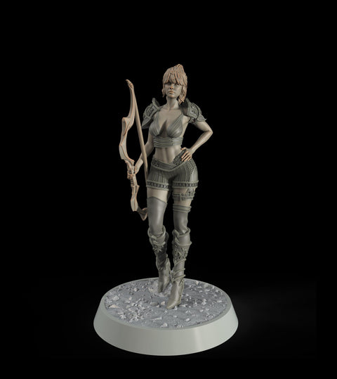 Female Elf, Human Fighter Ranger Sharpshooter, Mini | 28mm,32mm,54mm,75mm,100mm Scale | Resin Dungeons and Dragons D&D 5e | Pathfinder
