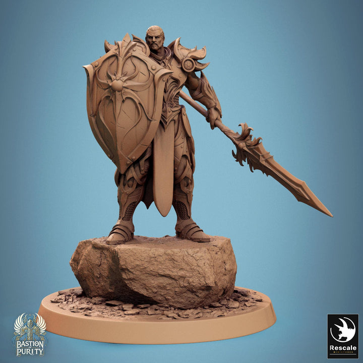 Human Paladin, Fighter Helm or No Helm, Sword n Spear PC / NPC, DnD 5e Unpainted Mini| 28mm, 32mm,54mm,75mm,100mm Scales |Dungeons &amp; Dragons