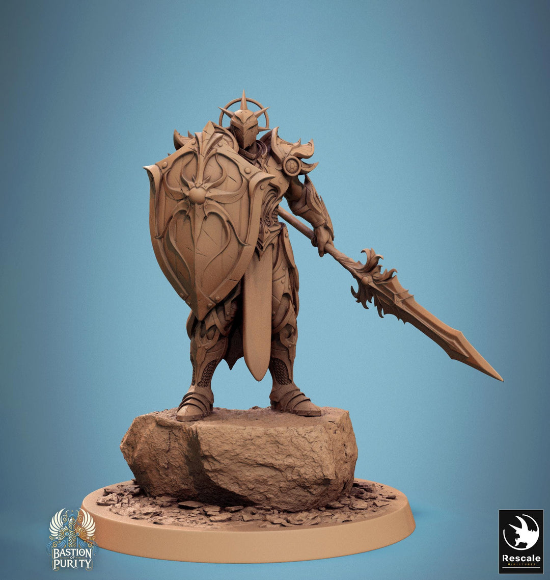 Human Paladin, Fighter Helm or No Helm, Sword n Spear PC / NPC, DnD 5e Unpainted Mini| 28mm, 32mm,54mm,75mm,100mm Scales |Dungeons & Dragons