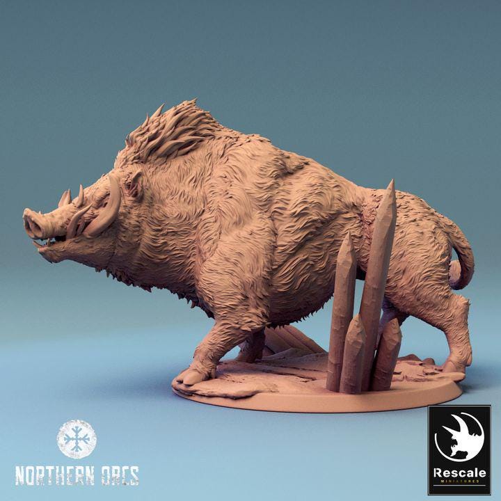 Wild Boar and Giant Boar Miniatures | Dungeons and Dragons 5e | 28mm,32mm, 54mm, 75mm, 100mm Scale | Pathfinder | Rescale miniatures