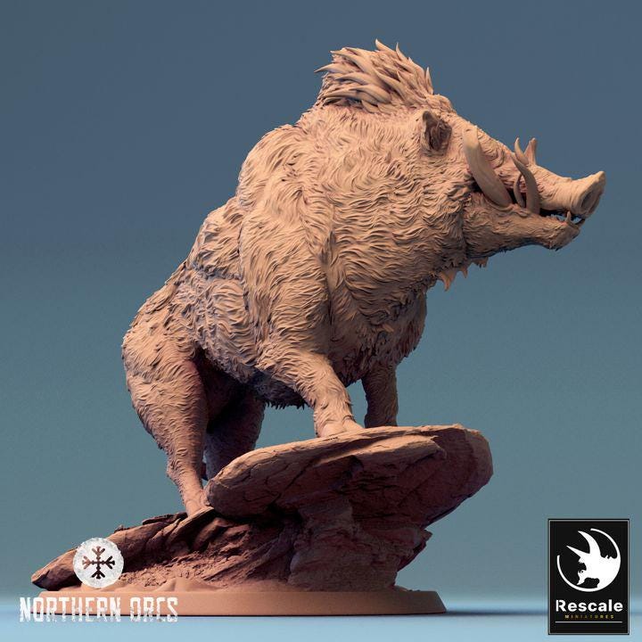 Wild Boar and Giant Boar Miniatures | Dungeons and Dragons 5e | 28mm,32mm, 54mm, 75mm, 100mm Scale | Pathfinder | Rescale miniatures