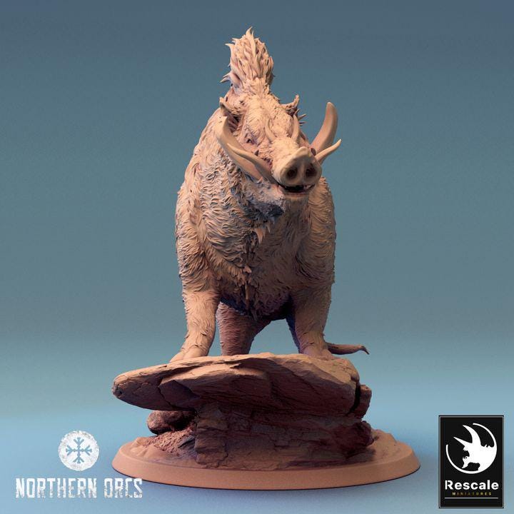 Wild Boar and Giant Boar Miniatures | Dungeons and Dragons 5e | 28mm,32mm, 54mm, 75mm, 100mm Scale | Pathfinder | Rescale miniatures
