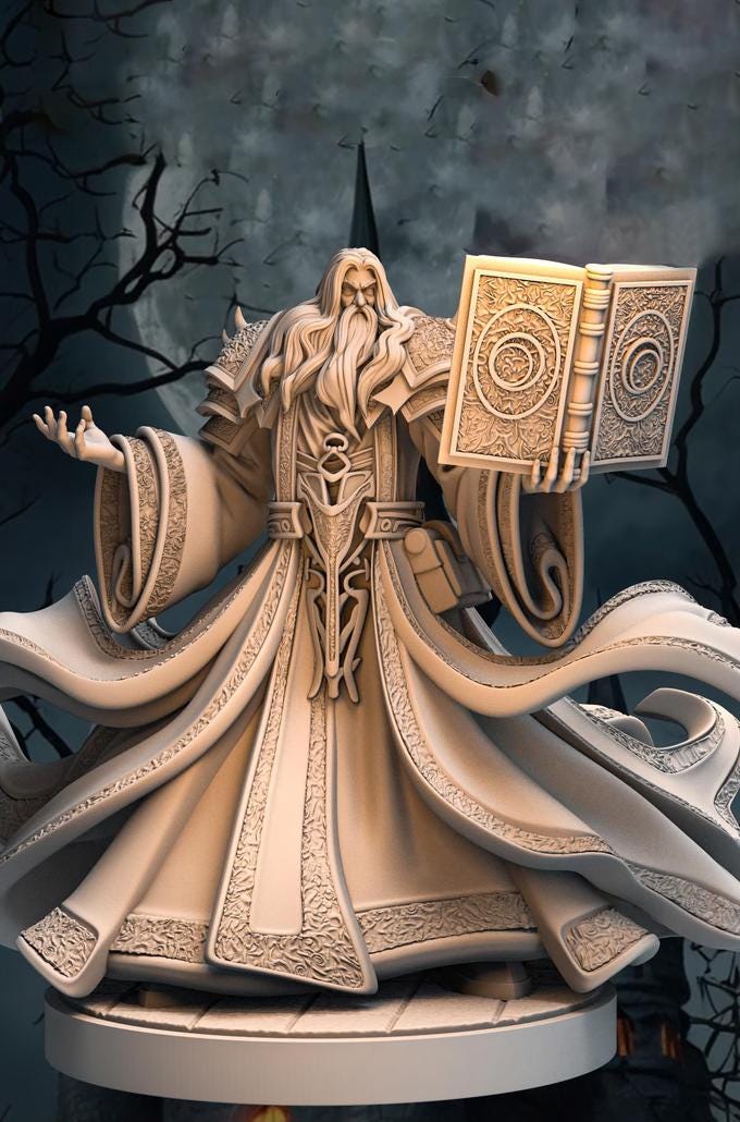 Human ArchMage Wizard PC NPC Miniature | 28mm,32mm,54mm,75mm,100mm Scales | Dungeons &amp; Dragons figure gift idea DnD 5e | Pathfinder 2e |