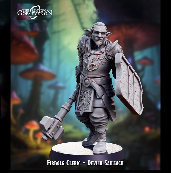 Firbolg Cleric, Fighter with Mace &amp; Shield | Miniature | 28mm, 32mm, 54mm, 75mm, 100mm Scales | Pathfinder Figure | DnD | Figurine unpainted