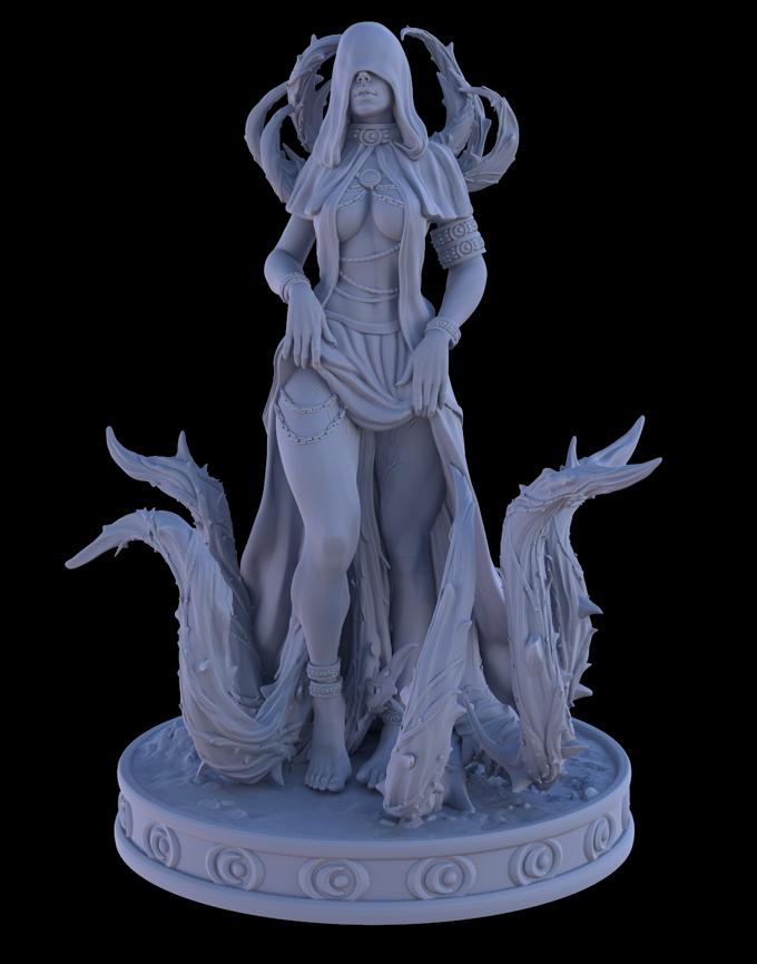Female Cult Fanatic, Cleric, Warlock, Witch Miniature | 28mm, 32mm,54mm, 75mm, 100mm Scales | Pathfinder Figure | DnD | Figurine unpainted |