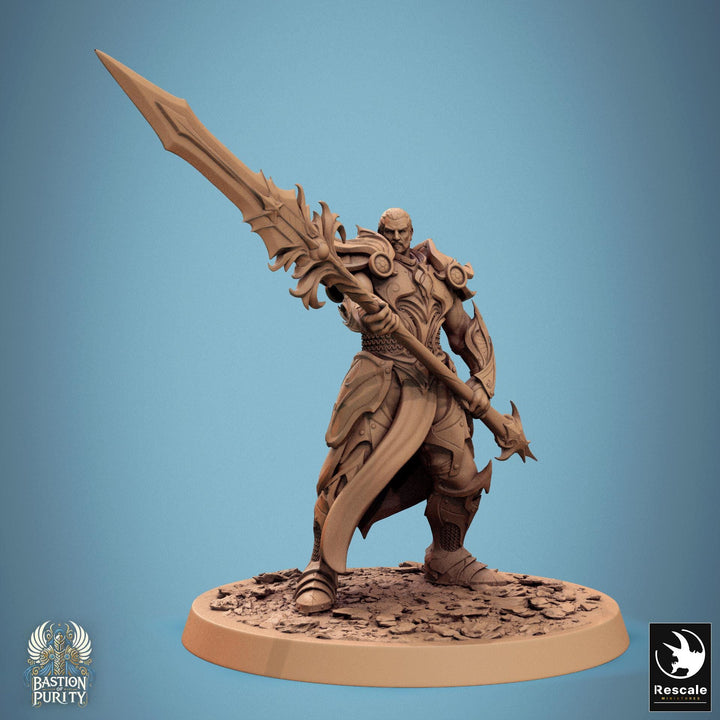 Human Paladin, Fighter Helm or No Helm, Polearm Master PC / NPC DnD 5e Unpainted Mini| 28mm, 32mm,54mm,75mm,100mm Scales |Dungeons &amp; Dragons