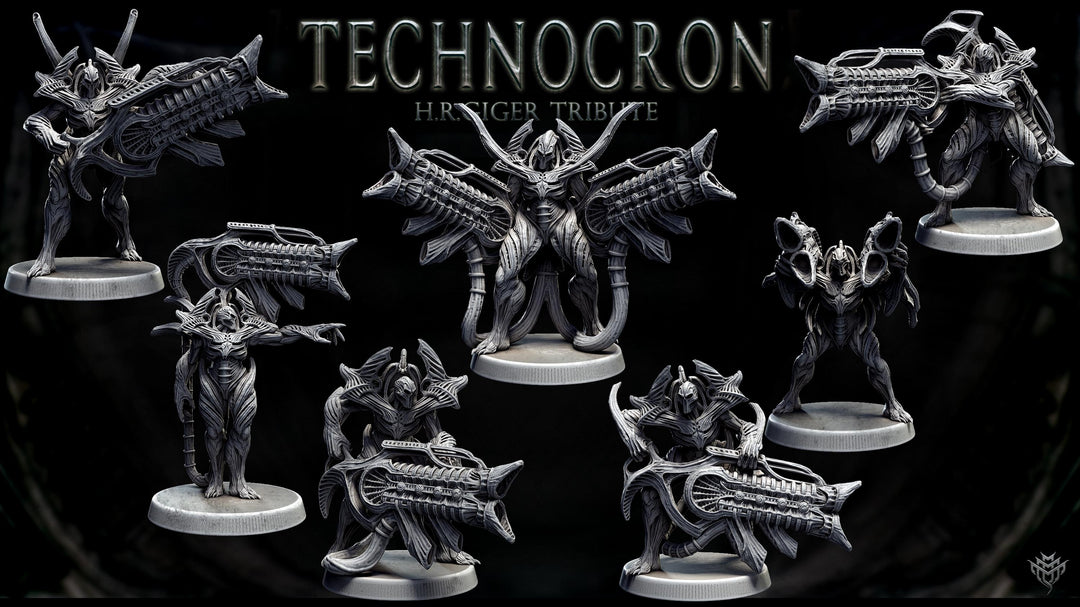 Sci-Fi Miniature Robot Infantry, H.R Giger Style | Base Diameter Sizes: 25mm,32mm, 50mm, 65mm,80mm | Resin Mini | Mini Monster Mayhem