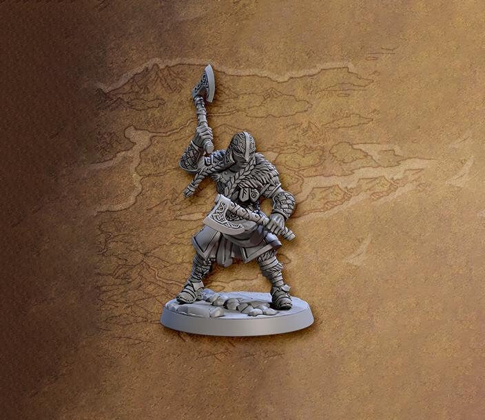 Female Ranger Fighter Dual Axes | 28mm, 32mm, 54mm,75mm,100mm Scale Resin Miniature Dungeons and Dragons D&D Pathfinder | Artisan Guild
