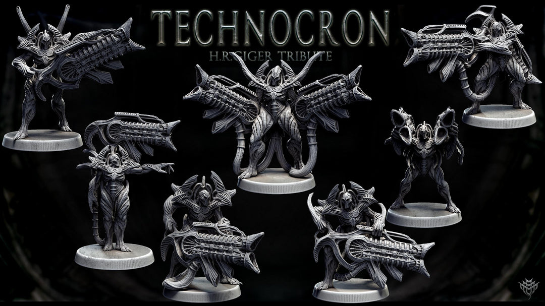Sci-Fi Miniature Robot Infantry, H.R Giger Style | Base Diameter Sizes: 25mm,32mm, 50mm, 65mm,80mm | Resin Mini | Mini Monster Mayhem