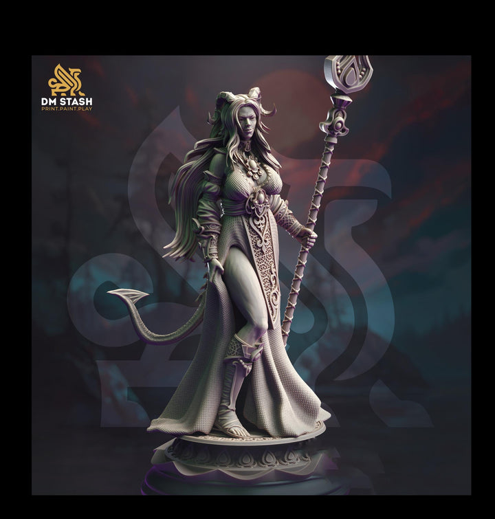 Tiefling Female Cleric, Sorcerer, Wizard PC NPC Miniature | 5 Sizes /Scales | Dungeons and Dragons
