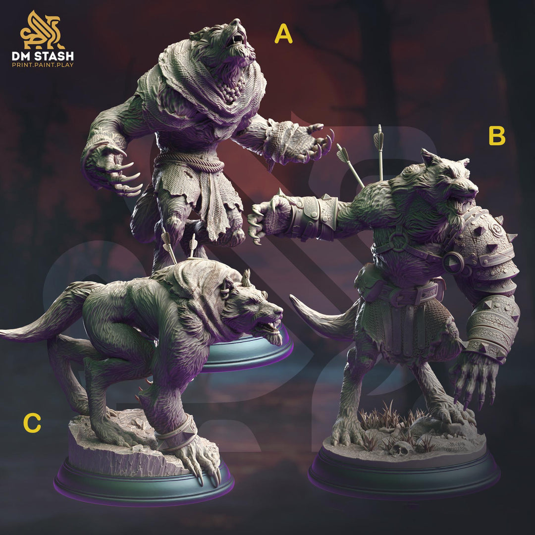Werewolf Fighter (3 different Poses) | 28mm,32mm,54mm,75mm,100mm Scales | Resin Miniature Dungeons &amp; Dragons | mini for painting |Pathfinder
