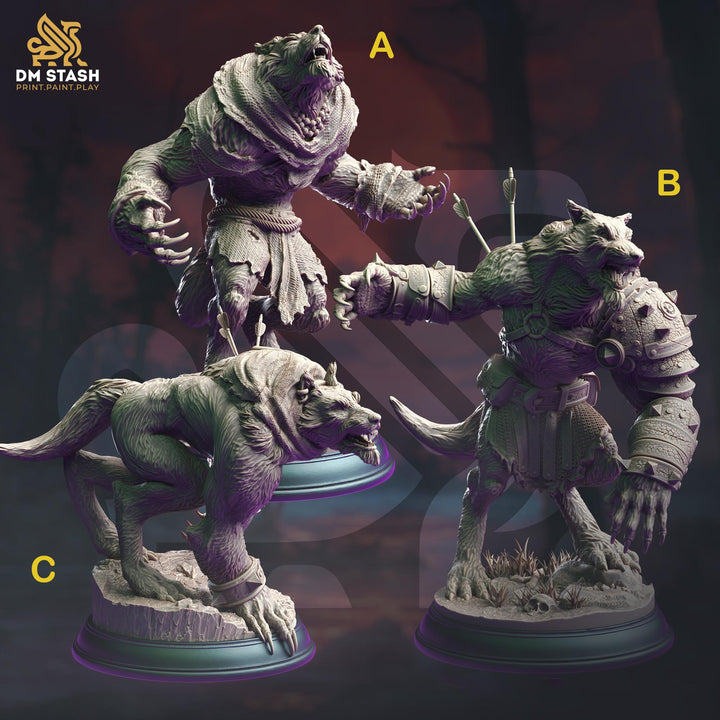 Werewolf Fighter (3 different Poses) | 28mm,32mm,54mm,75mm,100mm Scales | Resin Miniature Dungeons &amp; Dragons | mini for painting |Pathfinder