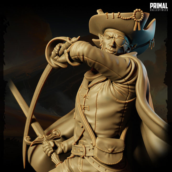 Legendary Dark Elf Mercenary Swashbuckler Leader PC / NPC Miniature | 28mm,32mm,54mm,75mm,100mm Scales | Dungeons and Dragons | Pathfinder |