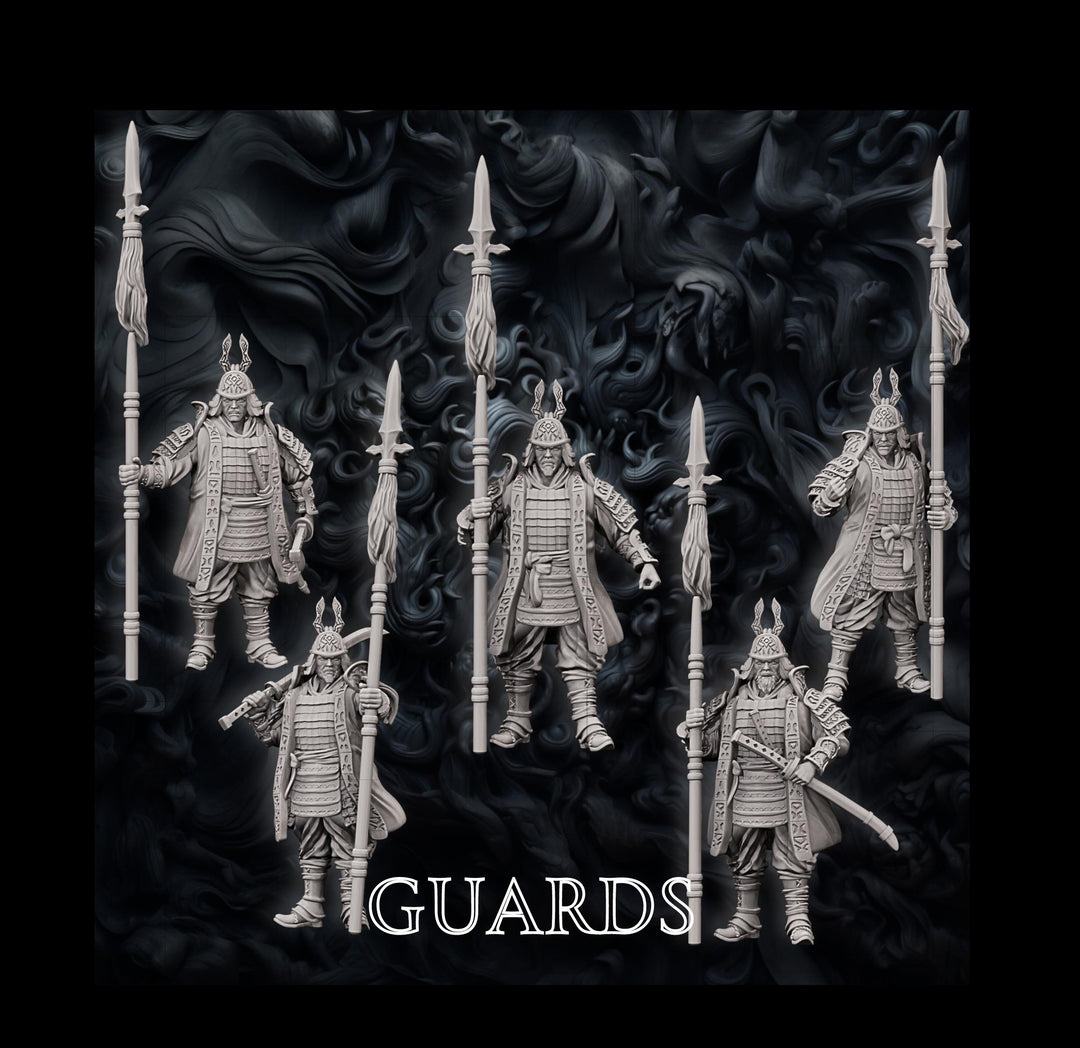 Samurai Guards Set, Fighter Battle Master, Samurai, Polearm Master | DnD Unpainted Miniature 28mm,32mm,54mm,75mm,100mm Scale Figure DnD mini