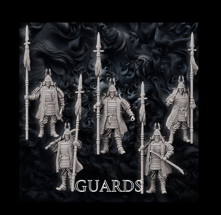 Samurai Guards Set, Fighter Battle Master, Samurai, Polearm Master | DnD Unpainted Miniature 28mm,32mm,54mm,75mm,100mm Scale Figure DnD mini