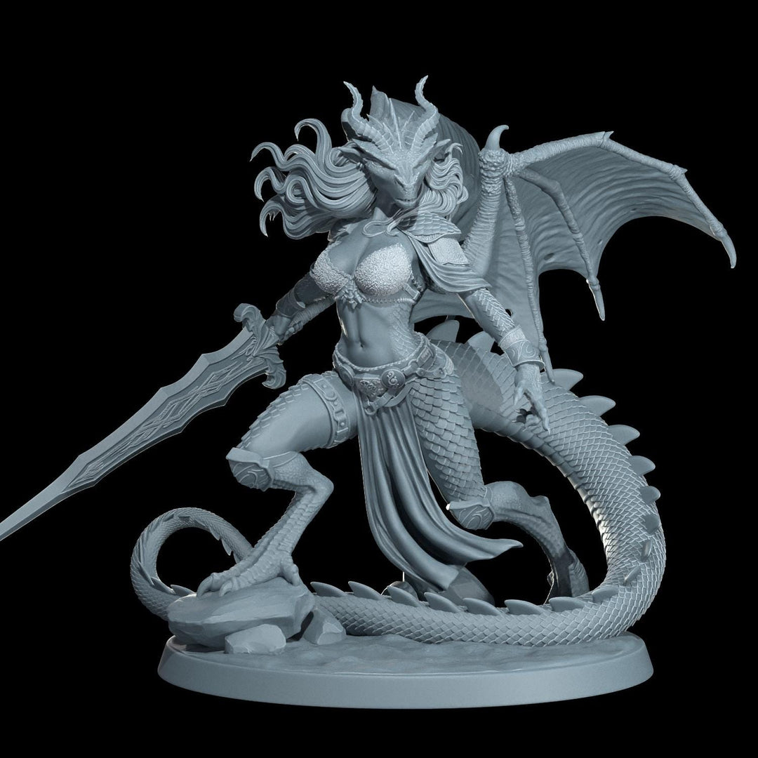 Female Dragonborn Fighter, Barbarian, Ranger, PC NPC Miniature | NSFW Topless &amp; Nude versions | 28mm, 32mm,54mm, 75mm, 100mm Scales |DnD 5e