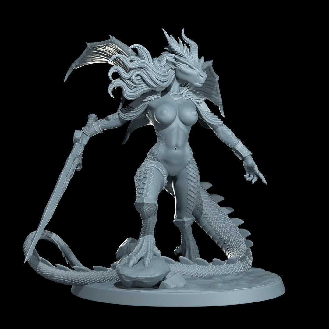 Female Dragonborn Fighter, Barbarian, Ranger, PC NPC Miniature | NSFW Topless &amp; Nude versions | 28mm, 32mm,54mm, 75mm, 100mm Scales |DnD 5e