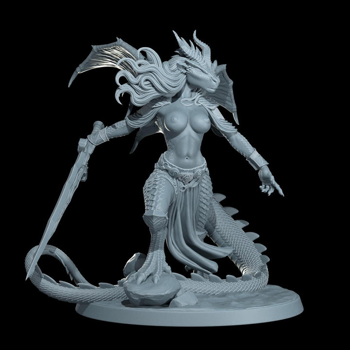 Female Dragonborn Fighter, Barbarian, Ranger, PC NPC Miniature | NSFW Topless &amp; Nude versions | 28mm, 32mm,54mm, 75mm, 100mm Scales |DnD 5e