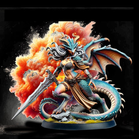 Female Dragonborn Fighter, Barbarian, Ranger, PC NPC Miniature | NSFW Topless & Nude versions | 28mm, 32mm,54mm, 75mm, 100mm Scales |DnD 5e