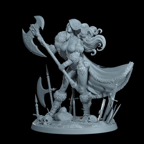 Female Human Barbarian, Fighter, Ranger, PC NPC Miniature | NSFW Topless & Nude versions | 28mm, 32mm,54mm, 75mm, 100mm Scales |DnD 5e