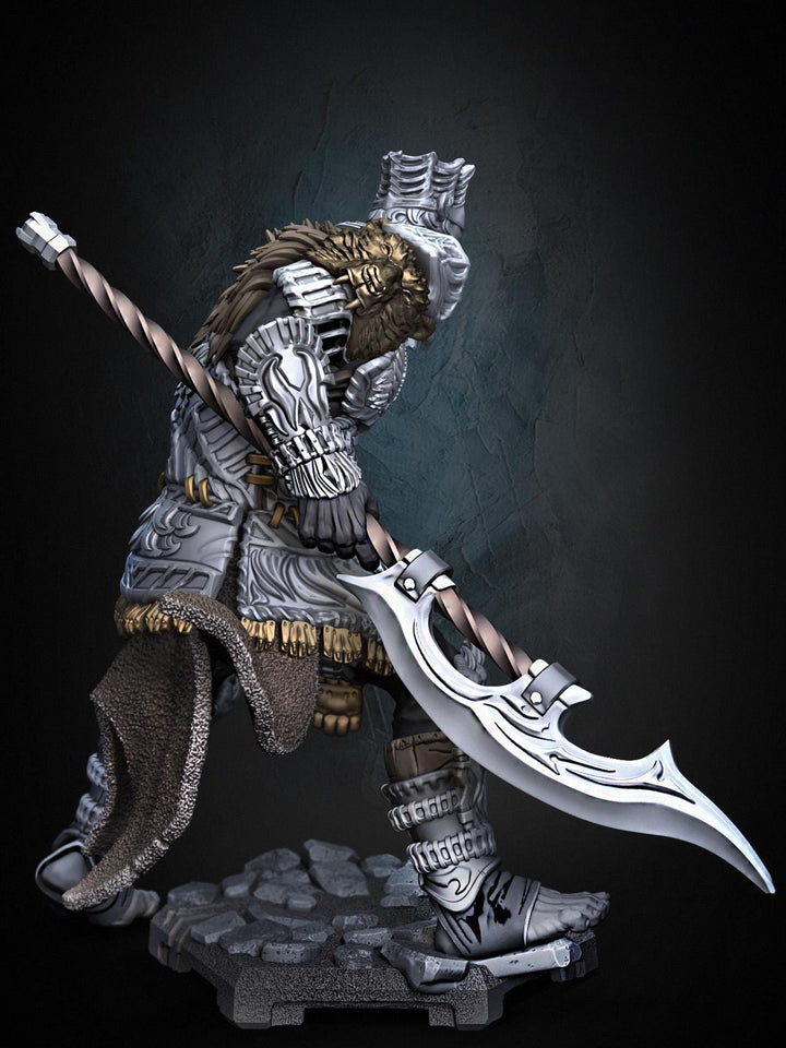 Fighter Polearm Master PC NPC |Unpainted Miniature| 28mm,32mm,54mm,75mm,100mm Scales | Pathfinder Figure | DnD | Figurine unpainted |