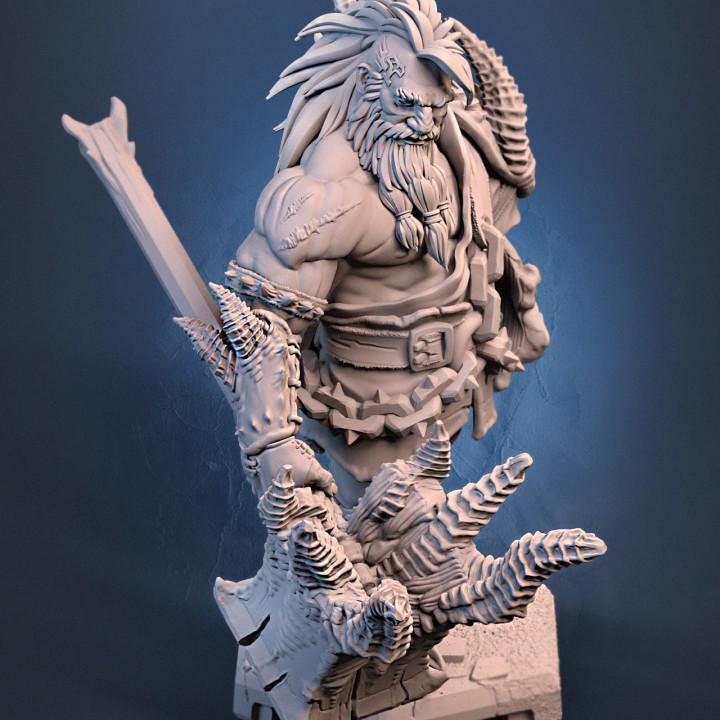 Dwarf Barbarian Fighter Demon Hunter |Unpainted Miniature| 28mm,32mm,54mm,75mm,100mm Scales | Pathfinder Figure | DnD | Figurine unpainted |