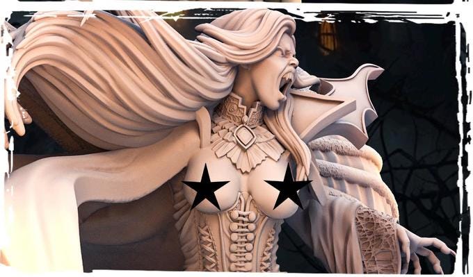Female Vampire Lord Strahd NPC Miniature NSFW Topless versions | 28mm,32mm,54mm,75mm,100mm Scales | Dungeons &amp; Dragons DnD 5e