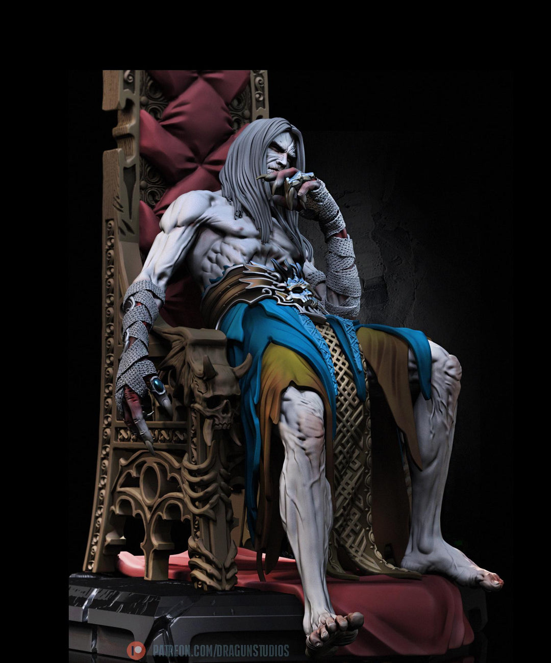 Vampire Lord Strahd on throne D&D 5e Unpainted Miniature| 28mm,32mm,54mm,75mm,100mm Scales | Pathfinder Figure | RPG | Figurine unpainted |
