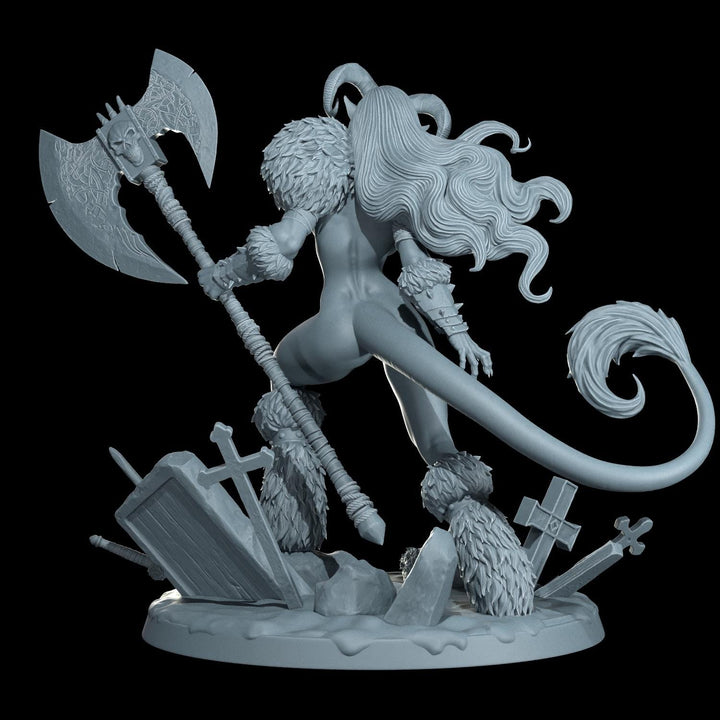 Female Tiefling Barbarian, Fighter, Ranger, PC NPC Miniature | NSFW Topless &amp; Nude versions | 28mm, 32mm,54mm, 75mm, 100mm Scales |DnD 5e