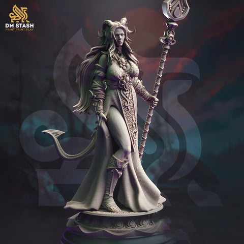 Tiefling Female Cleric, Sorcerer, Wizard PC NPC Miniature | 28mm, 32mm,54mm,75mm, 100mm Scales | Dungeons and Dragons Pathfinder | DM Stash