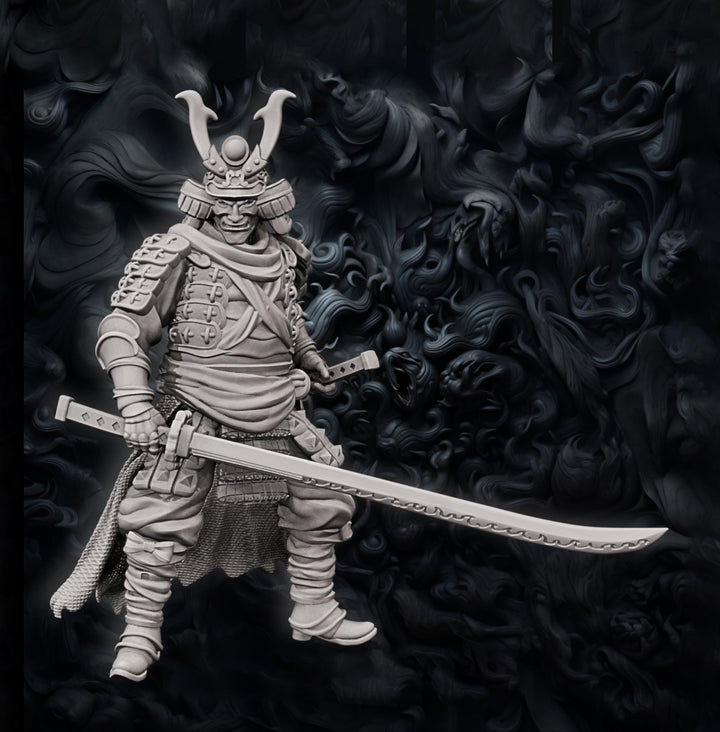 Human Fighter Samurai Kensai Odachi Katana &amp; Armor | DnD Miniature 28mm,32mm,54mm,75mm,100mm Scale Pathfinder Figure/ DnD Figurine unpainted