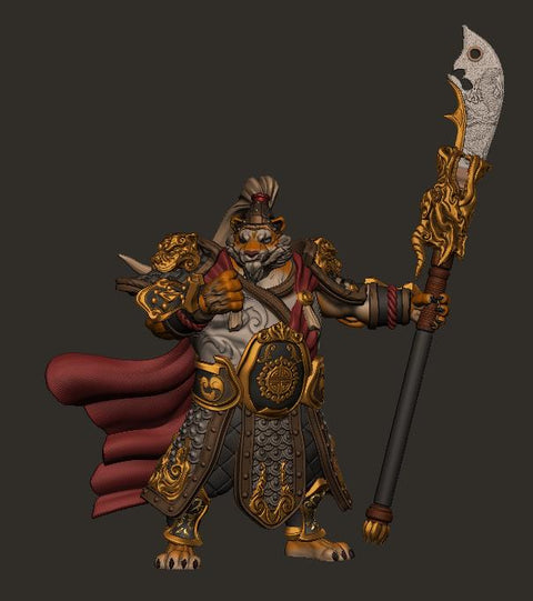 TigerFolk Fighter Polearm Battle Master, Paladin, Leonin, Tabaxi | 28mm,32mm,54mm,75mm,100mm Scales| Dungeons and Dragons D&D 5e Pathfinder