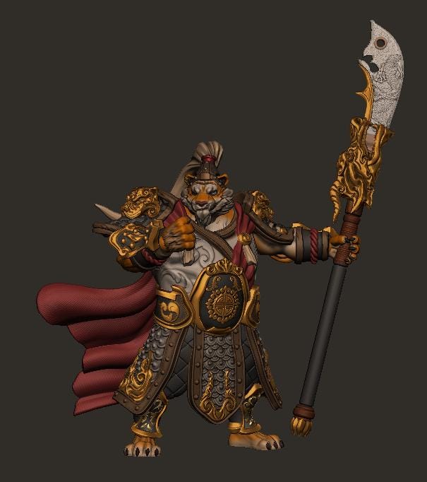 TigerFolk Fighter Polearm Battle Master, Paladin, Leonin, Tabaxi | 28mm,32mm,54mm,75mm,100mm Scales| Dungeons and Dragons D&amp;D 5e Pathfinder