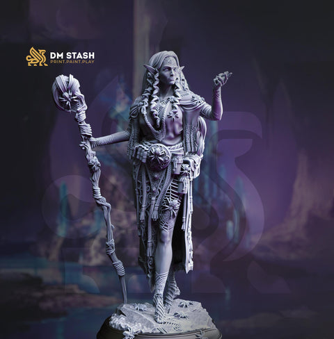 Dark Elf Female Cleric, Sorcerer, Wizard PC/ NPC Miniature | 28mm, 32mm,54mm,75mm, 100mm Scales | Dungeons and Dragons Pathfinder | DM Stash