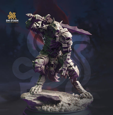 Werewolf Fighter, Wolf Folk, Wolfkind in Armor | 28mm,32mm,54mm,75mm,100mm Scales, | Dungeons and Dragons D&D 5e | Pathfinder| DM Stash