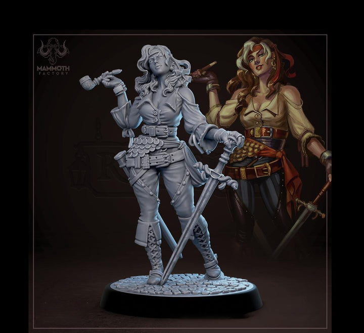 Human Female Rogue Swashbuckler, Fighter PC / NPC D&amp;D Unpainted | 28mm,32mm,54mm,75mm,100mm |Dungeons and Dragons Pathfinder|Mammoth Factory