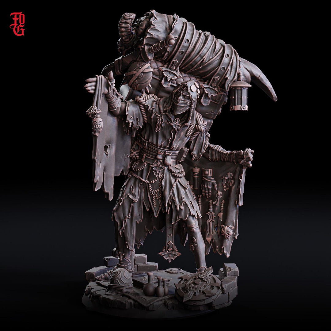Relic Collector NPC Miniature Wandering Seller | 28mm, 32mm,54mm,75mm,100mm Scales | Figure Mini- D&D 5e Pathfinder Figurine | Flesh of Gods