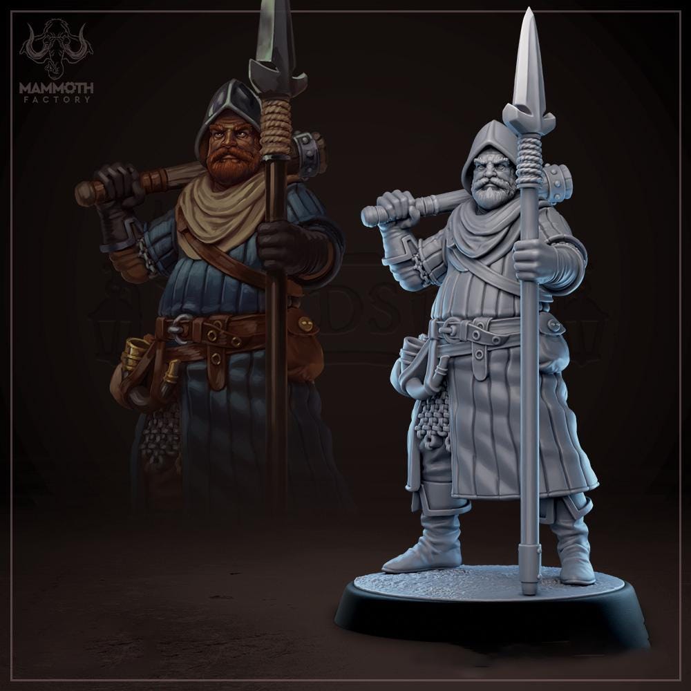 Human Male Fighter, Guard, Ranger with Polearm PC / NPC | 28mm, 32mm,54mm,75mm,100mm Resin Miniature |Dungeons and Dragons |Mammoth Factory