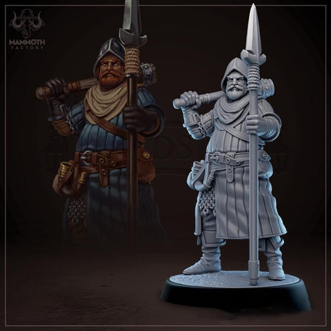 Human Male Fighter, Guard, Ranger with Polearm PC / NPC | 28mm, 32mm,54mm,75mm,100mm Resin Miniature |Dungeons and Dragons |Mammoth Factory