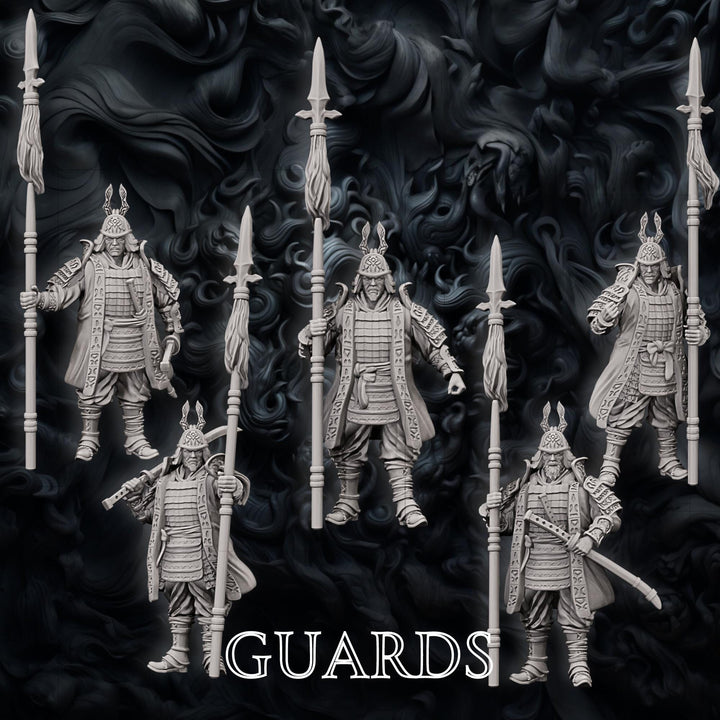 Samurai Guards Set, Fighter Battle Master, Samurai, Polearm Master | DnD Unpainted Miniature 28mm,32mm,54mm,75mm,100mm Scale Figure DnD mini