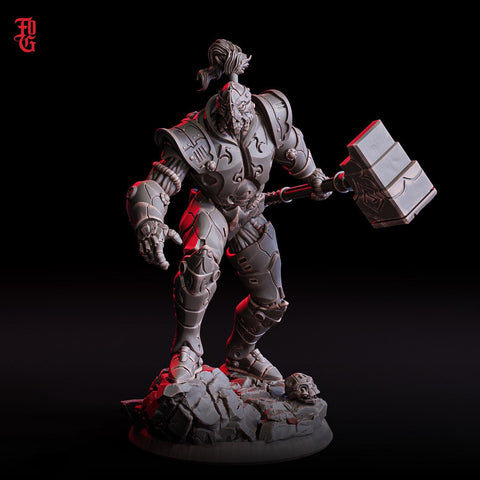 Warforged Paladin, Fighter, Battle Hammer Miniature | 28mm,32mm,54mm,75mm,100mm Scale | Dungeons and Dragons D&D Pathfinder |Flesh of Gods