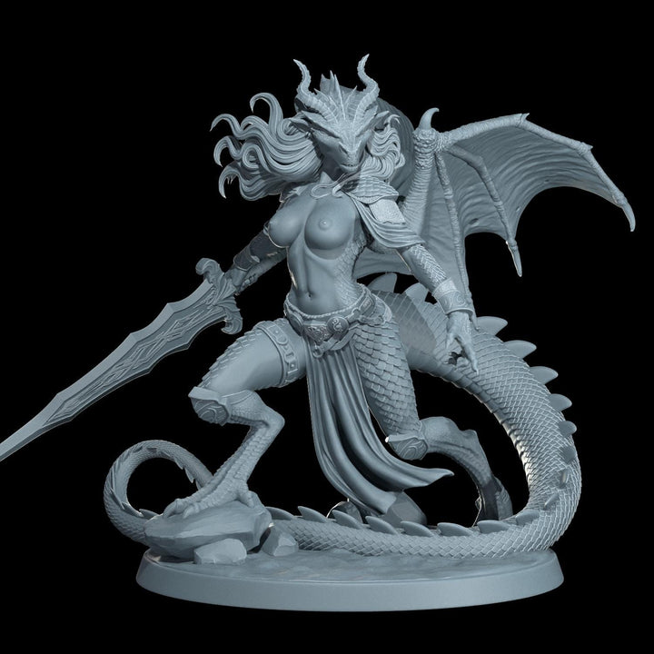 Female Dragonborn Fighter, Barbarian, Ranger, PC NPC Miniature | NSFW Topless &amp; Nude versions | 28mm, 32mm,54mm, 75mm, 100mm Scales |DnD 5e
