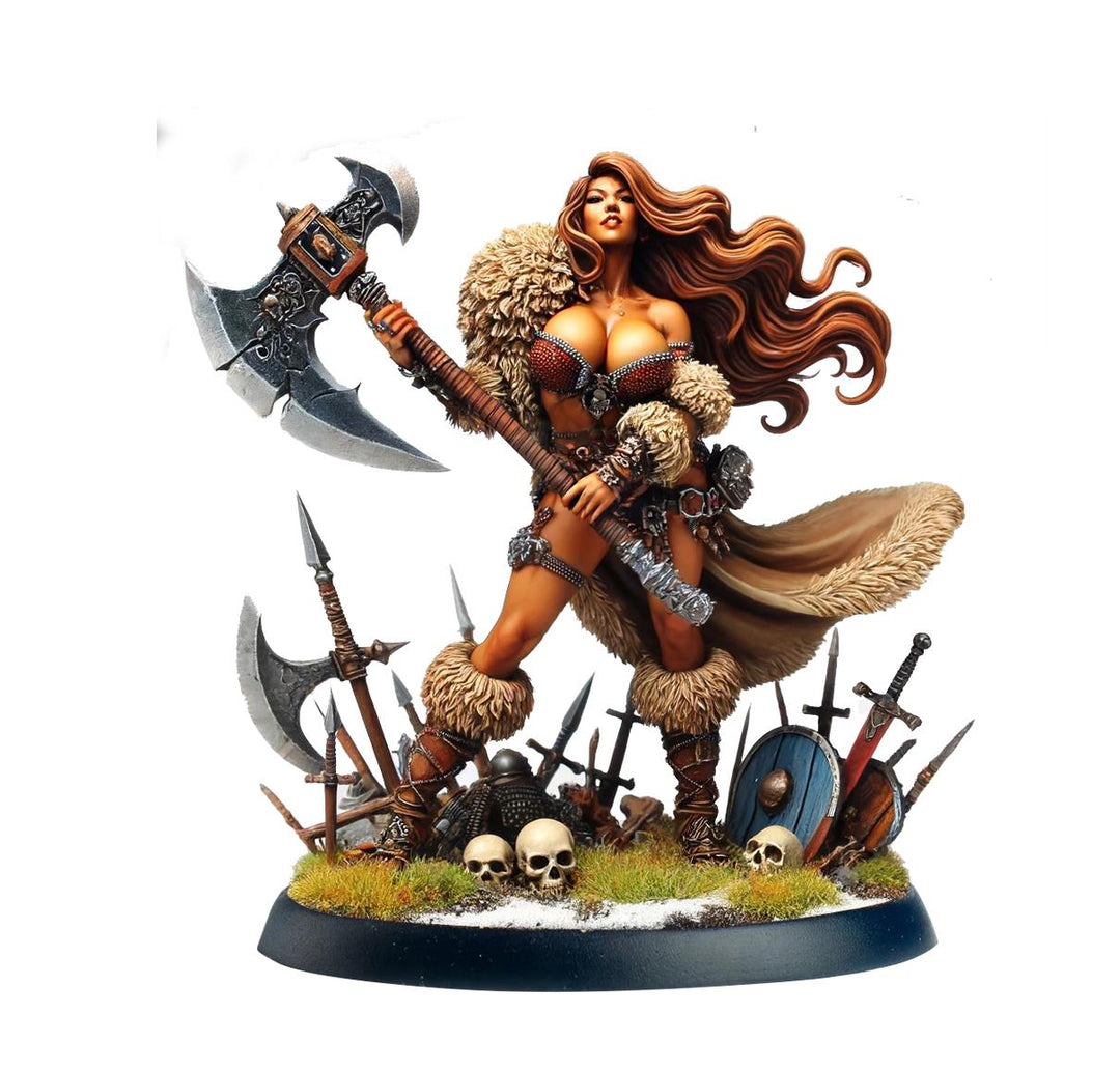 Female Human Barbarian, Fighter, Ranger, PC NPC Miniature | NSFW Topless &amp; Nude versions | 28mm, 32mm,54mm, 75mm, 100mm Scales |DnD 5e