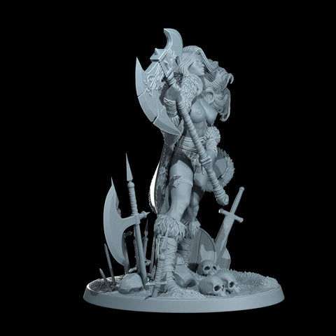 Female Human Barbarian, Fighter, Ranger, PC NPC Miniature | NSFW Topless & Nude versions | 28mm, 32mm,54mm, 75mm, 100mm Scales |DnD 5e