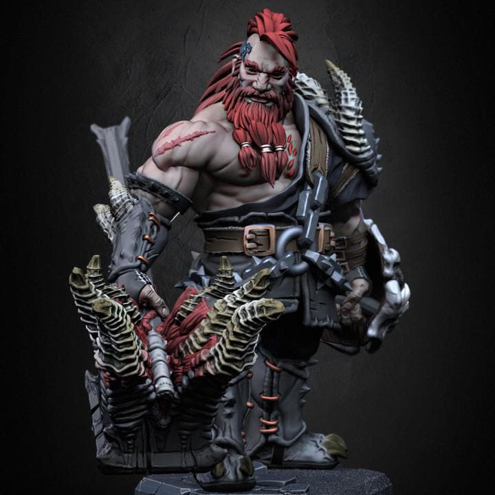 Dwarf Barbarian Fighter Demon Hunter |Unpainted Miniature| 28mm,32mm,54mm,75mm,100mm Scales | Pathfinder Figure | DnD | Figurine unpainted |