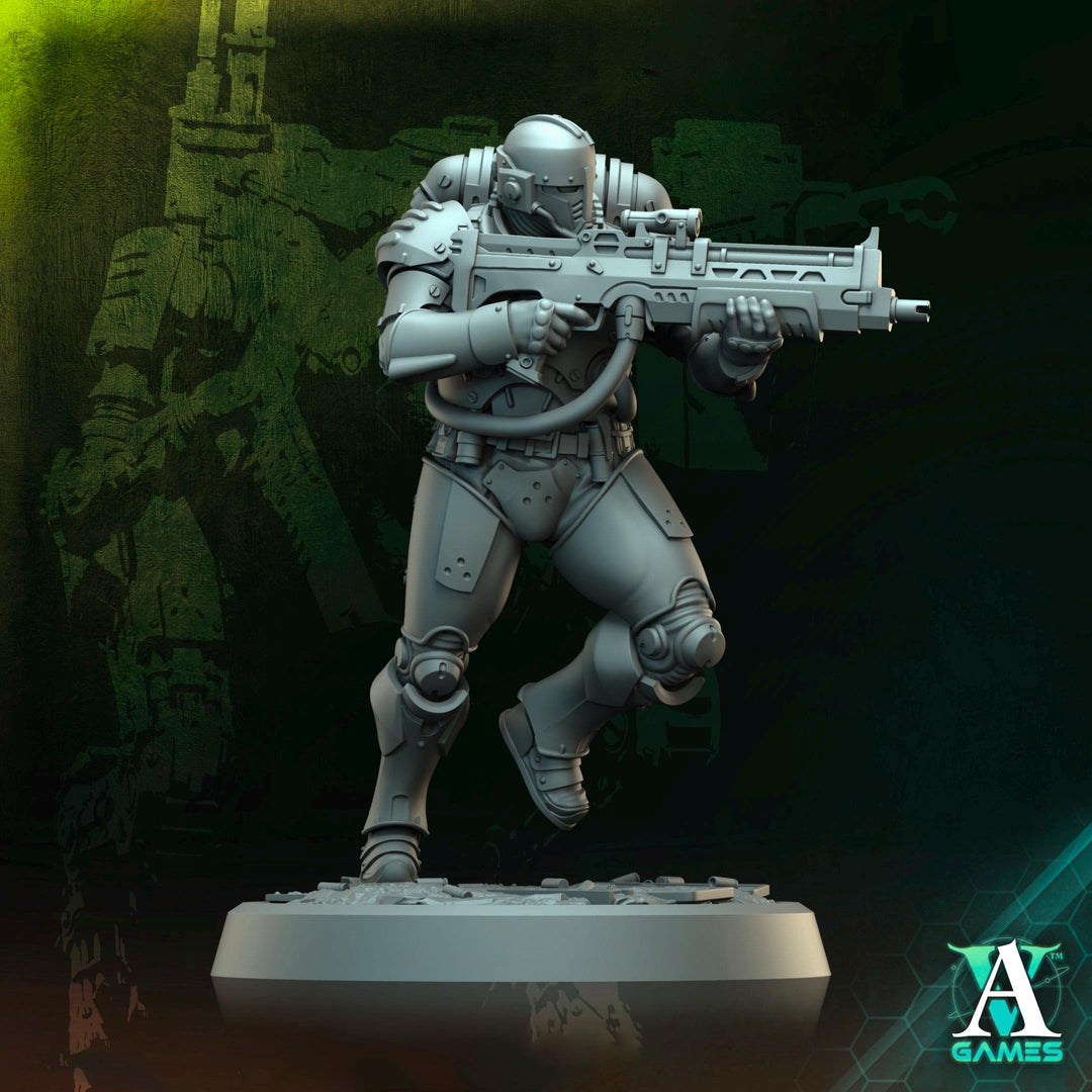 Sci-Fi Miniature Space Soldier Argo Commando | 28mm,32mm Scales & 54mm,75mm,100mm TALL | Resin Mini | Shocktrooper TPG | Archvillain Games
