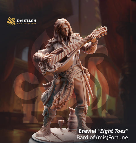 Male Bard Elf, Half-Elf, Eladrin Unpainted Miniature D&D | 28mm, 32mm,54mm,75mm, 100mm Scales | Dungeons and Dragons 5E | DM Stash