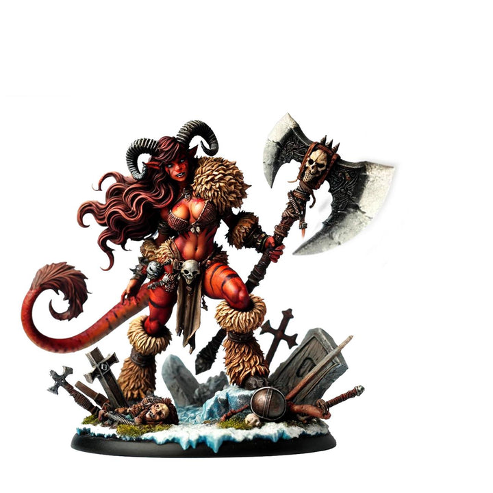 Female Tiefling Barbarian, Fighter, Ranger, PC NPC Miniature | NSFW Topless &amp; Nude versions | 28mm, 32mm,54mm, 75mm, 100mm Scales |DnD 5e