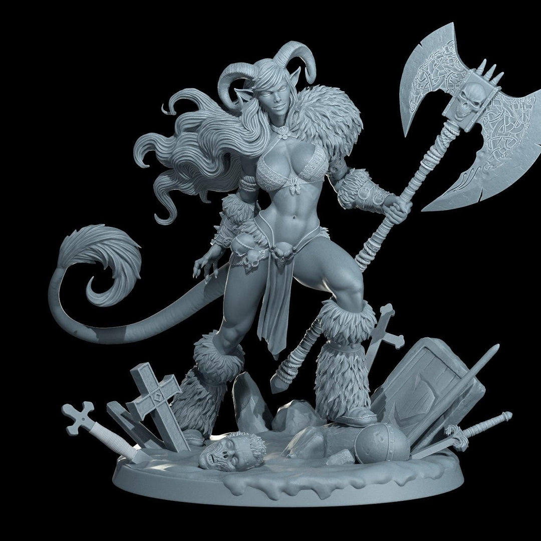 Female Tiefling Barbarian, Fighter, Ranger, PC NPC Miniature | NSFW Topless &amp; Nude versions | 28mm, 32mm,54mm, 75mm, 100mm Scales |DnD 5e