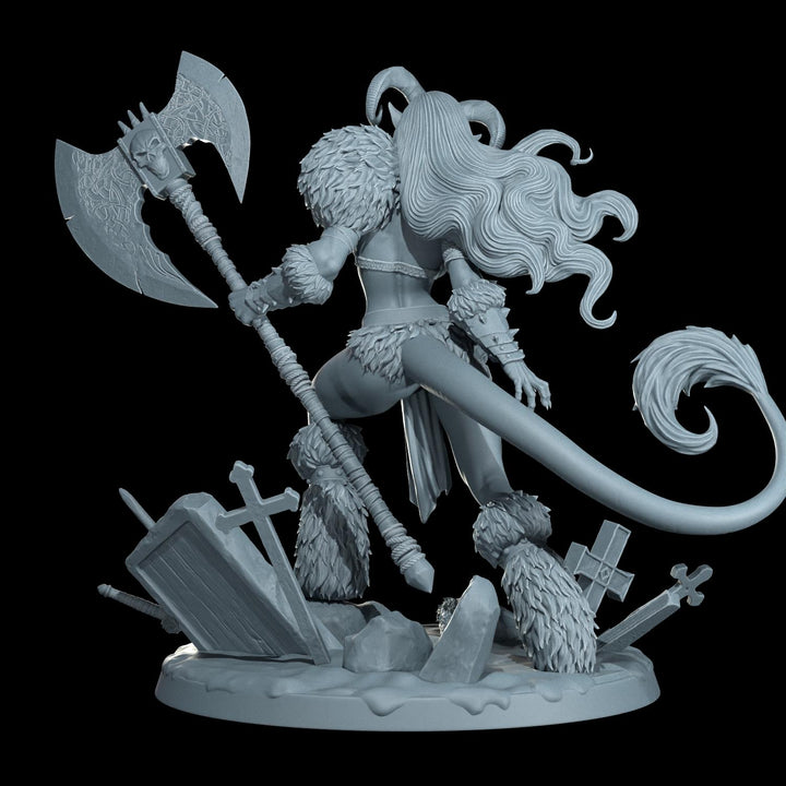 Female Tiefling Barbarian, Fighter, Ranger, PC NPC Miniature | NSFW Topless &amp; Nude versions | 28mm, 32mm,54mm, 75mm, 100mm Scales |DnD 5e